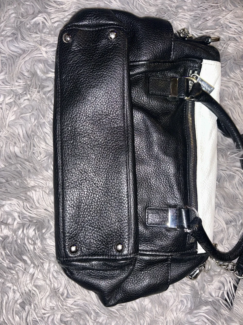 Michael Kors Black & White Leather Shoulder Bag with Tassel